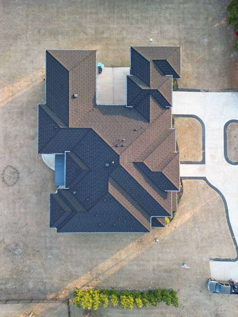 Top-down drone image of a roof taken during an inspection
